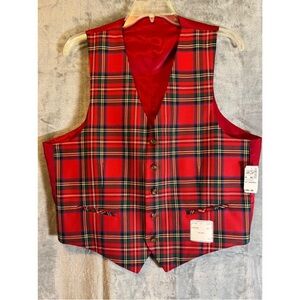 Jos. A. Bank Red Tartan Wool Vest Reversible Solid Red 44x26